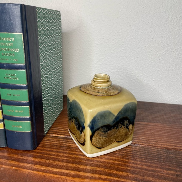 Art Pottery Square Kravec Studios Boho Handmade Studio Ceramic Blues Browns - Picture 4 of 6